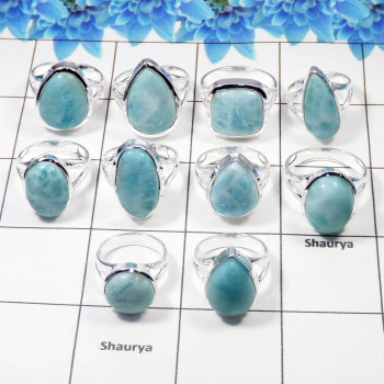 10 Pcs Larimar Cab B Ring - WSLR875 AOCT25 Solid 925 Sterling Silver Cab Larimar Handmade Wholesale Ring Lot   Ring Size:- 5US t